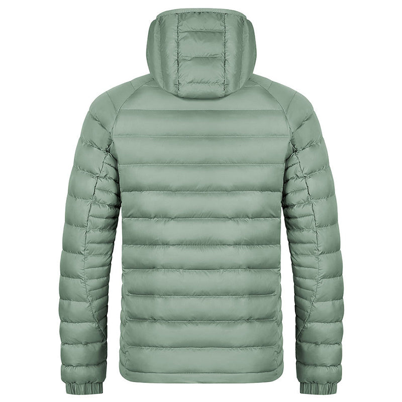 Winter Lightweight Hooded Coat With Pockets Fashion Warm Portable Zipper Jacket For Men Clothing Solid Color Outerwear Tops