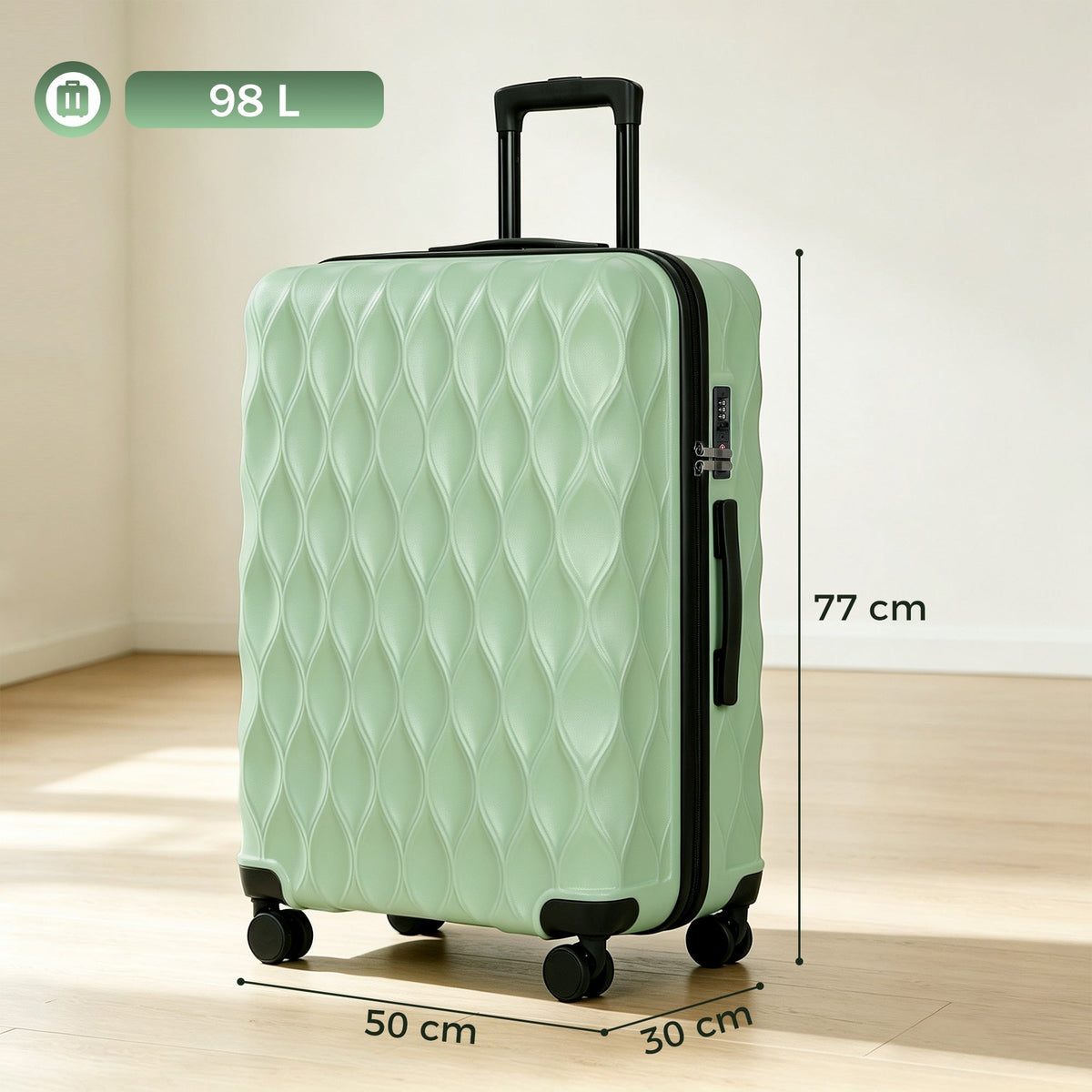HOMCOM 30Inch 77cm Suitcase, ABS Hard Shell Checked Luggage with TSA Lock, Spinner Wheels, Telescopic Handle, Green