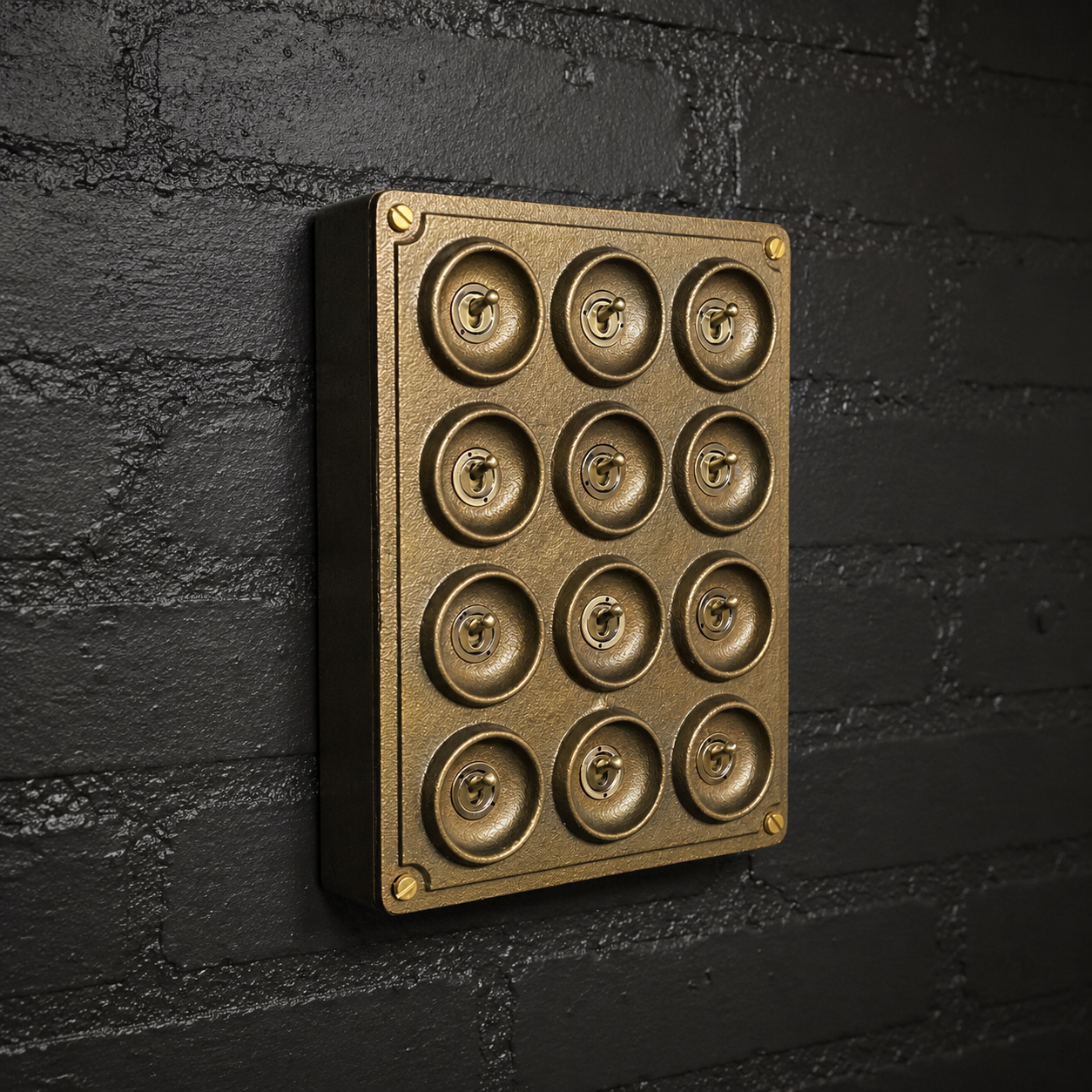 12 Gang 2 Way Antique Brass Solid Cast Metal Conduit Toggle Light Switch