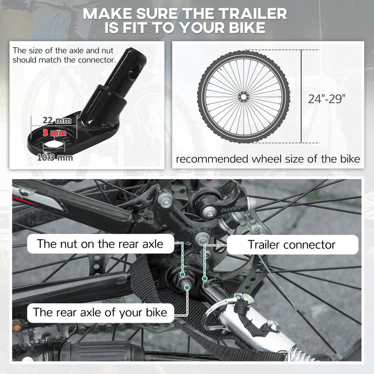 HOMCOM 2 Seat Bike Trailer with 5 Point Harness, Baby Bike Stroller with Safety Flag, Reflectors, for 18+ Months, Black