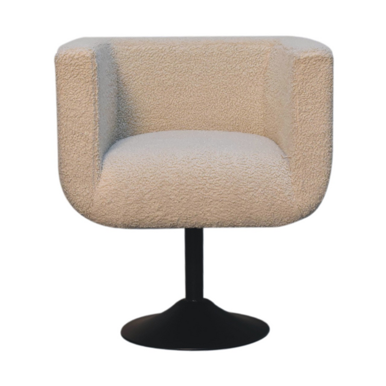 Artisan Furniture Solid Mango Wood Cream Boucle Swivel Chair