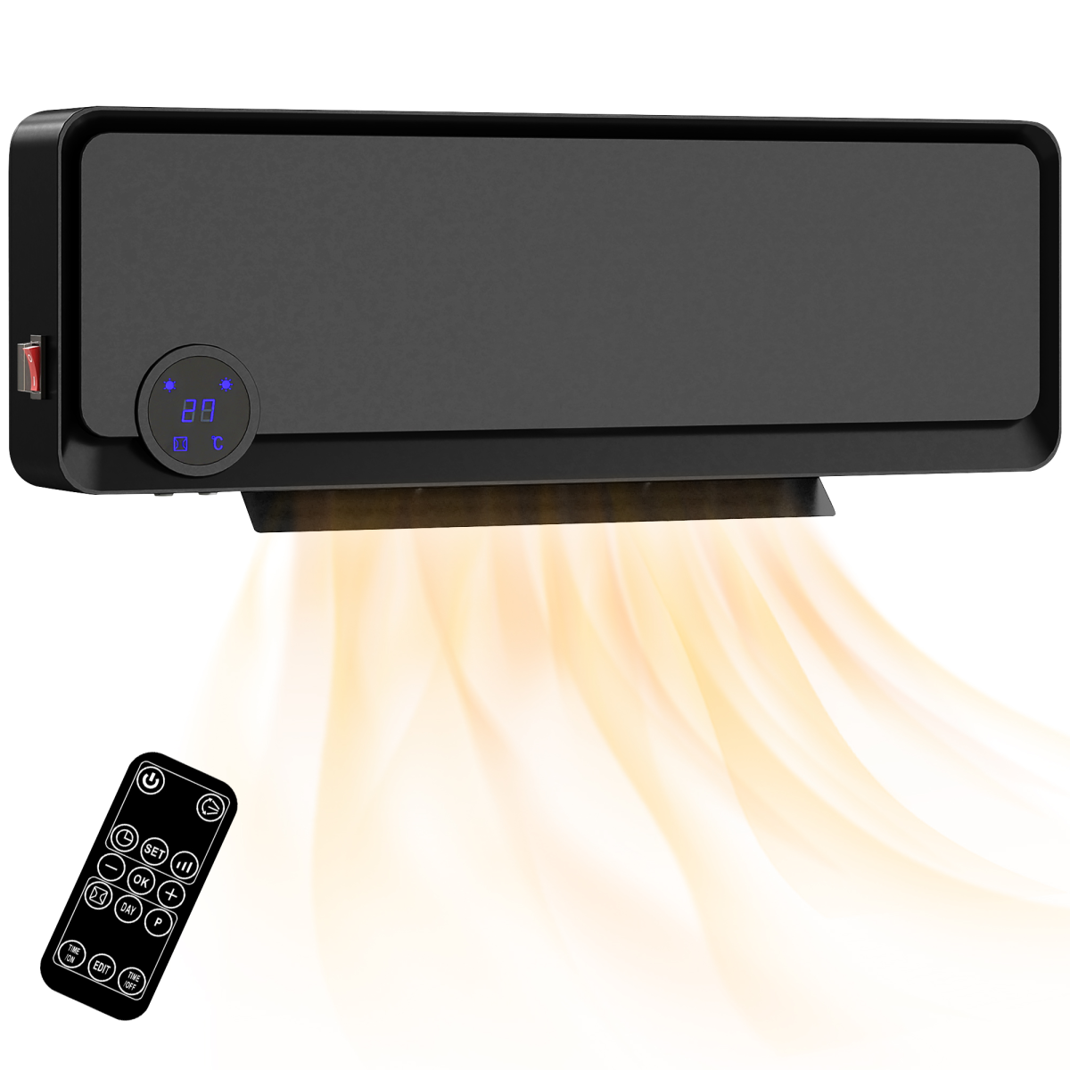 HOMCOM 1000W/2000W Wall Downflow Heater 10-49°C Temperature w/ Timer, Black