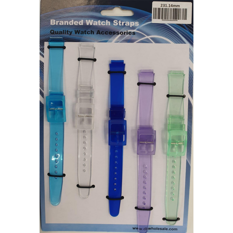 231 Transulcent Colours PU Watch Straps 5pk Assorted 18mm