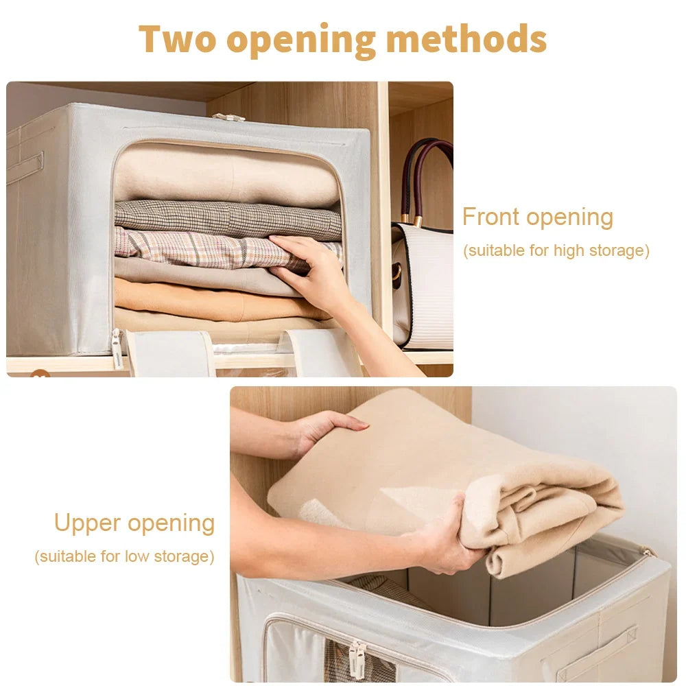 2 Pack 24L Foldable Storage Bags Metal Frame Oxford Clothes Organiser Box Grey
