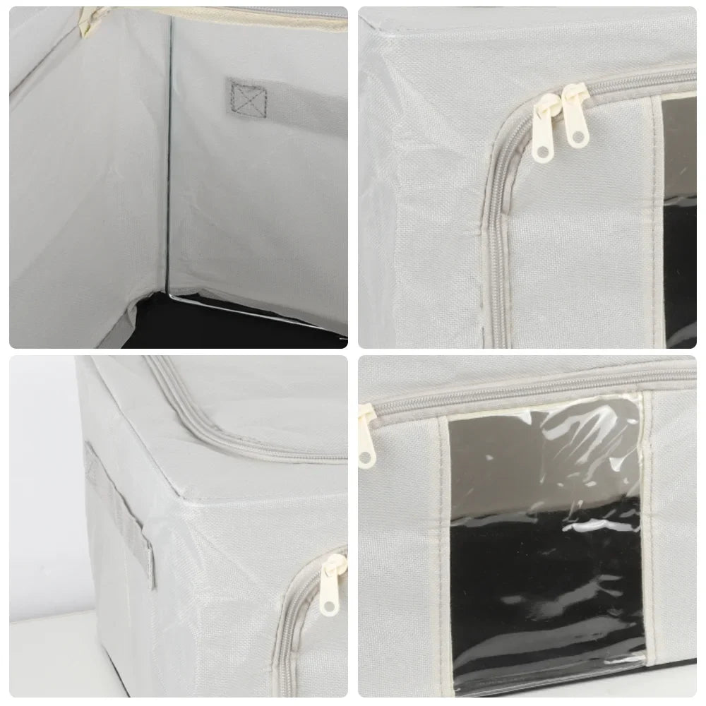 2 Pack 24L Foldable Storage Bags Metal Frame Oxford Clothes Organiser Box Grey