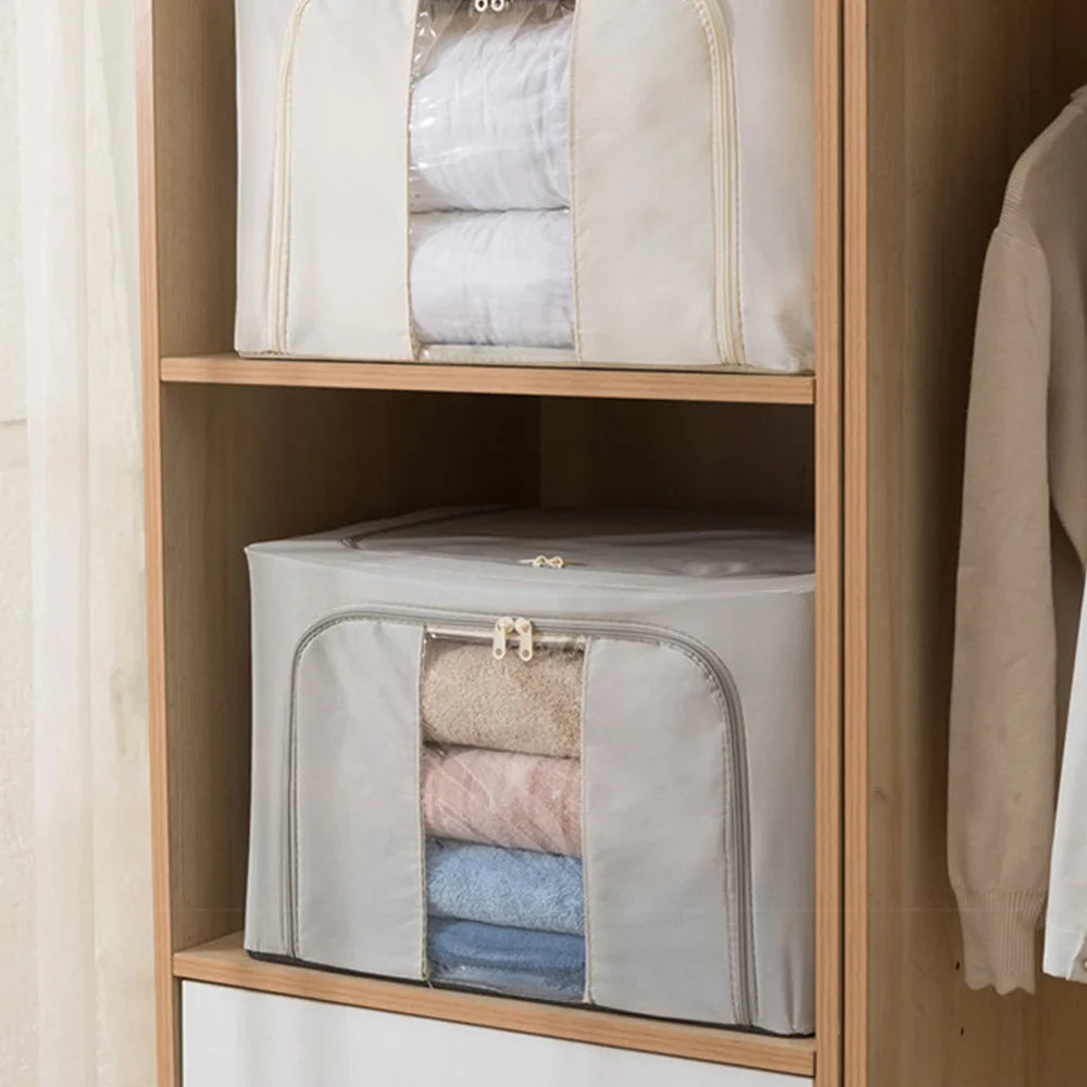 2 Pack 24L Foldable Storage Bags Metal Frame Oxford Clothes Organiser Box Grey