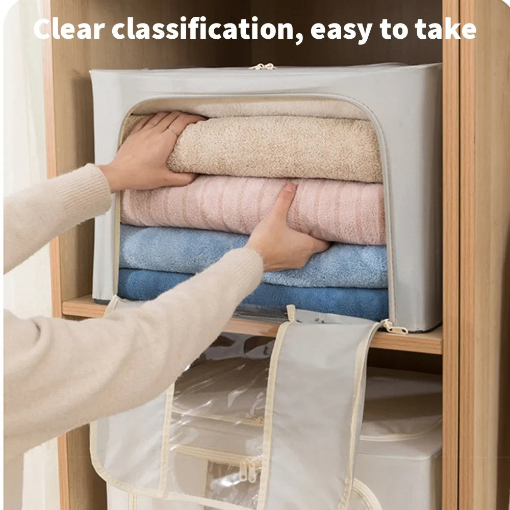 2 Pack 24L Foldable Storage Bags Metal Frame Oxford Clothes Organiser Box Grey