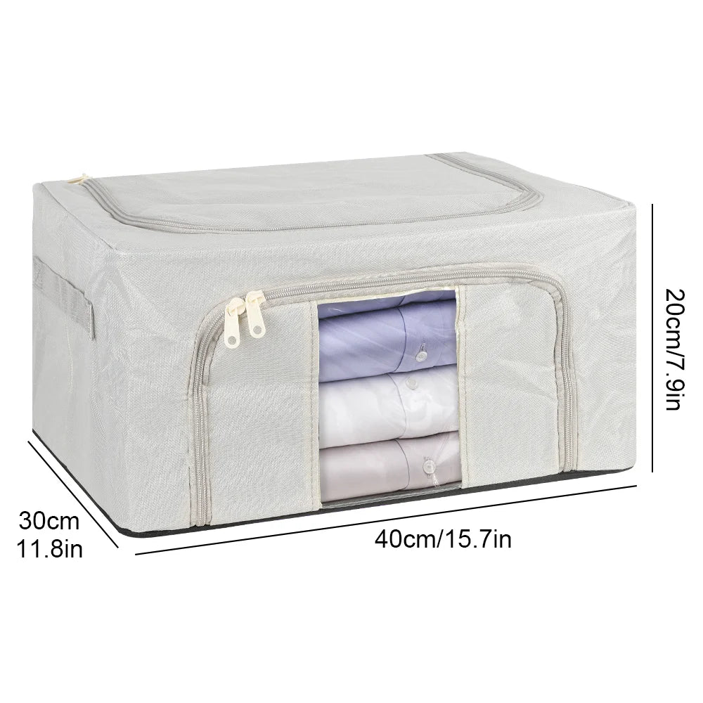 2 Pack 24L Foldable Storage Bags Metal Frame Oxford Clothes Organiser Box Grey
