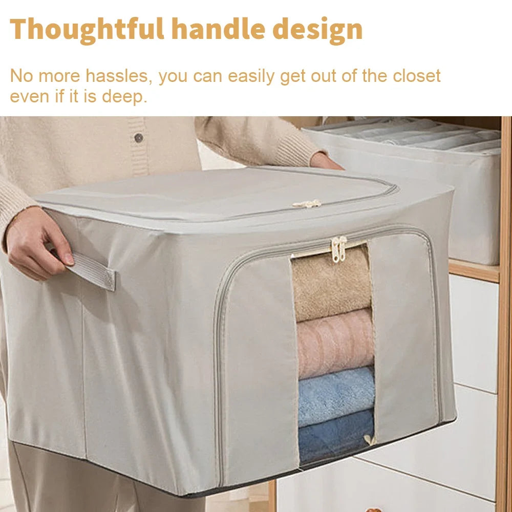 2 Pack 24L Foldable Storage Bags Metal Frame Oxford Clothes Organiser Box Grey