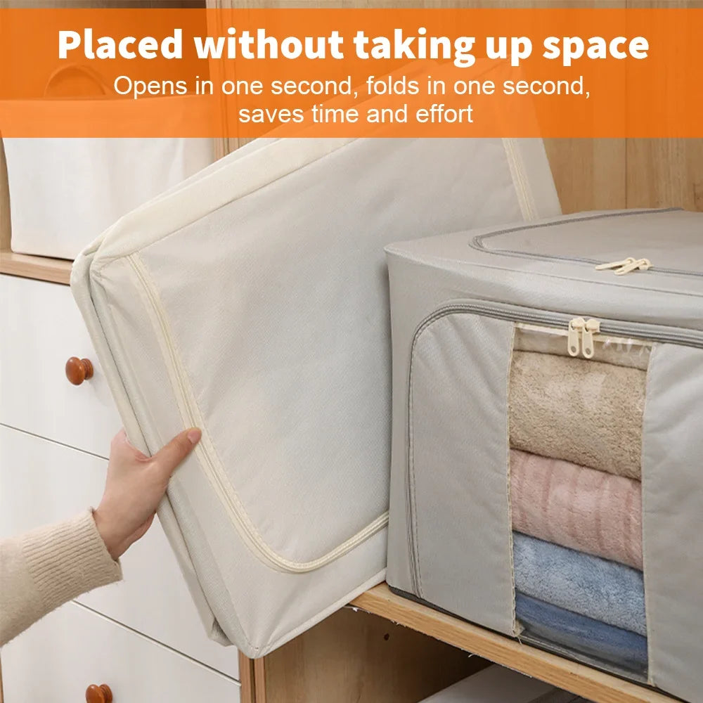 2 Pack 24L Foldable Storage Bags Metal Frame Oxford Clothes Organiser Box Grey