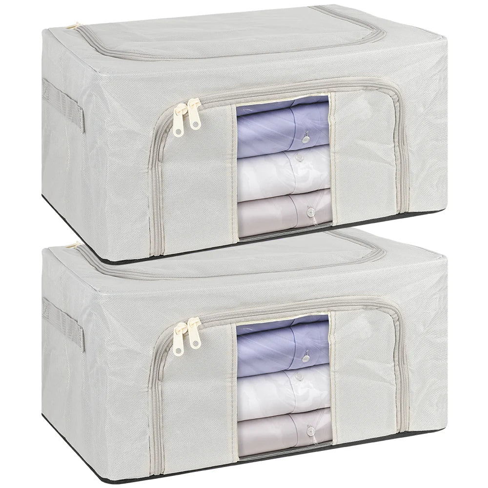2 Pack 24L Foldable Storage Bags Metal Frame Oxford Clothes Organiser Box Grey