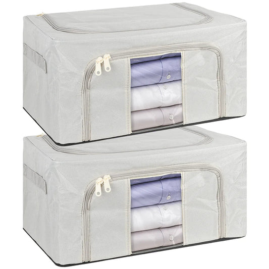 2 Pack 24L Foldable Storage Bags Metal Frame Oxford Clothes Organiser Box Grey