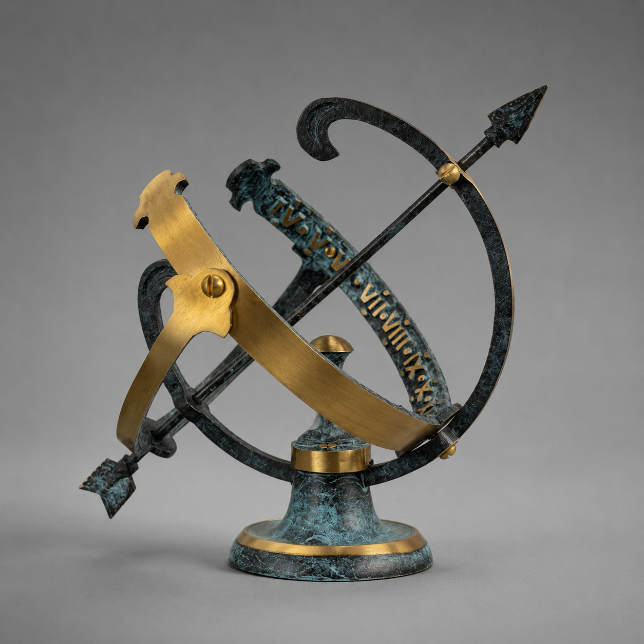 Armillary Small Solid Brass Verdigris Patina Sphere Sundial