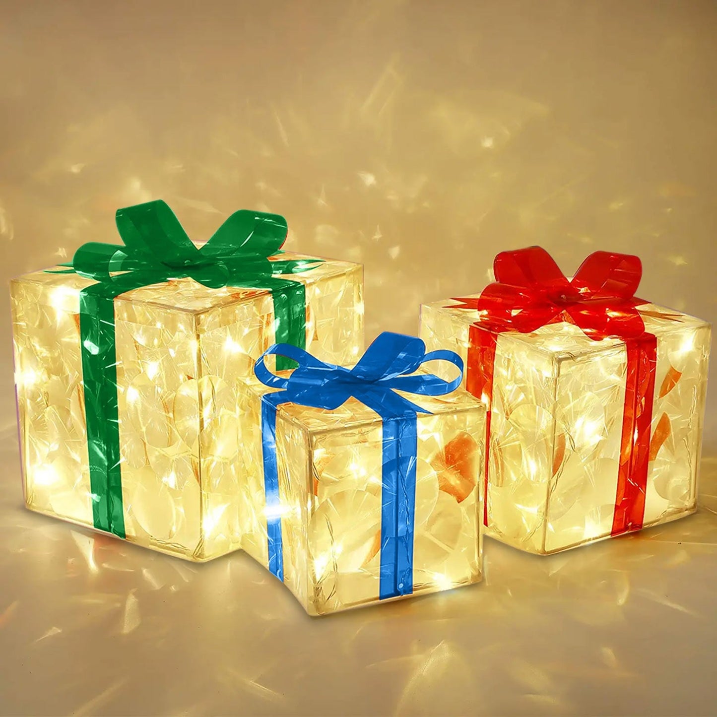Christmas Glowing Decoration Gift Box Ornament With Bow Christmas Lighting Box Outdoor Lighting Christmas Party Desktop Ornament