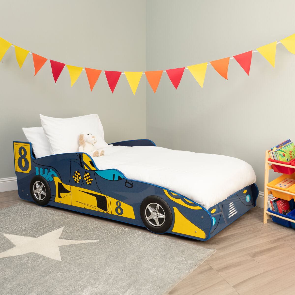 Nico Blue Racing Car Single Bed