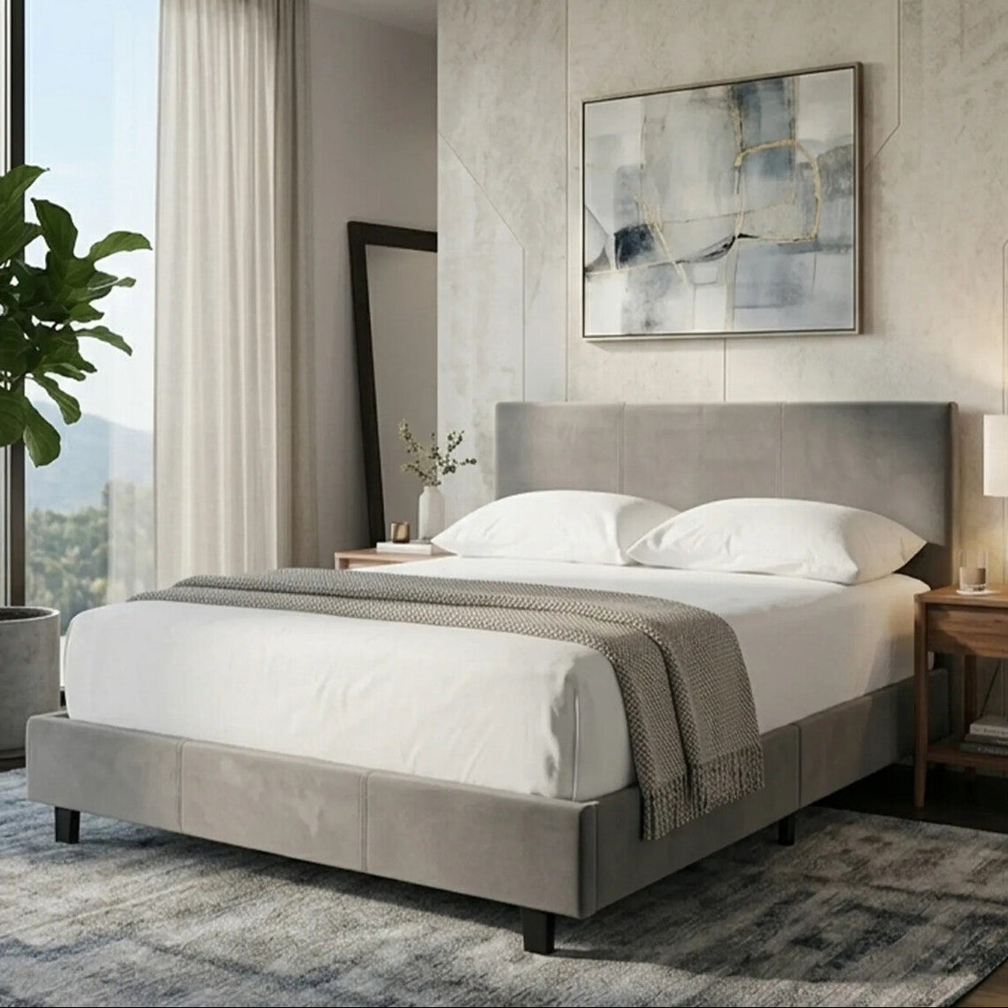 Napoli Grey Velvet King Bed