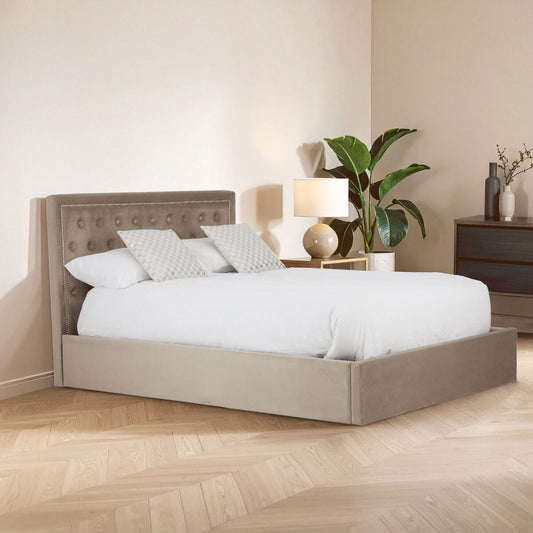 Hannah Mink Velvet Ottoman King Bed