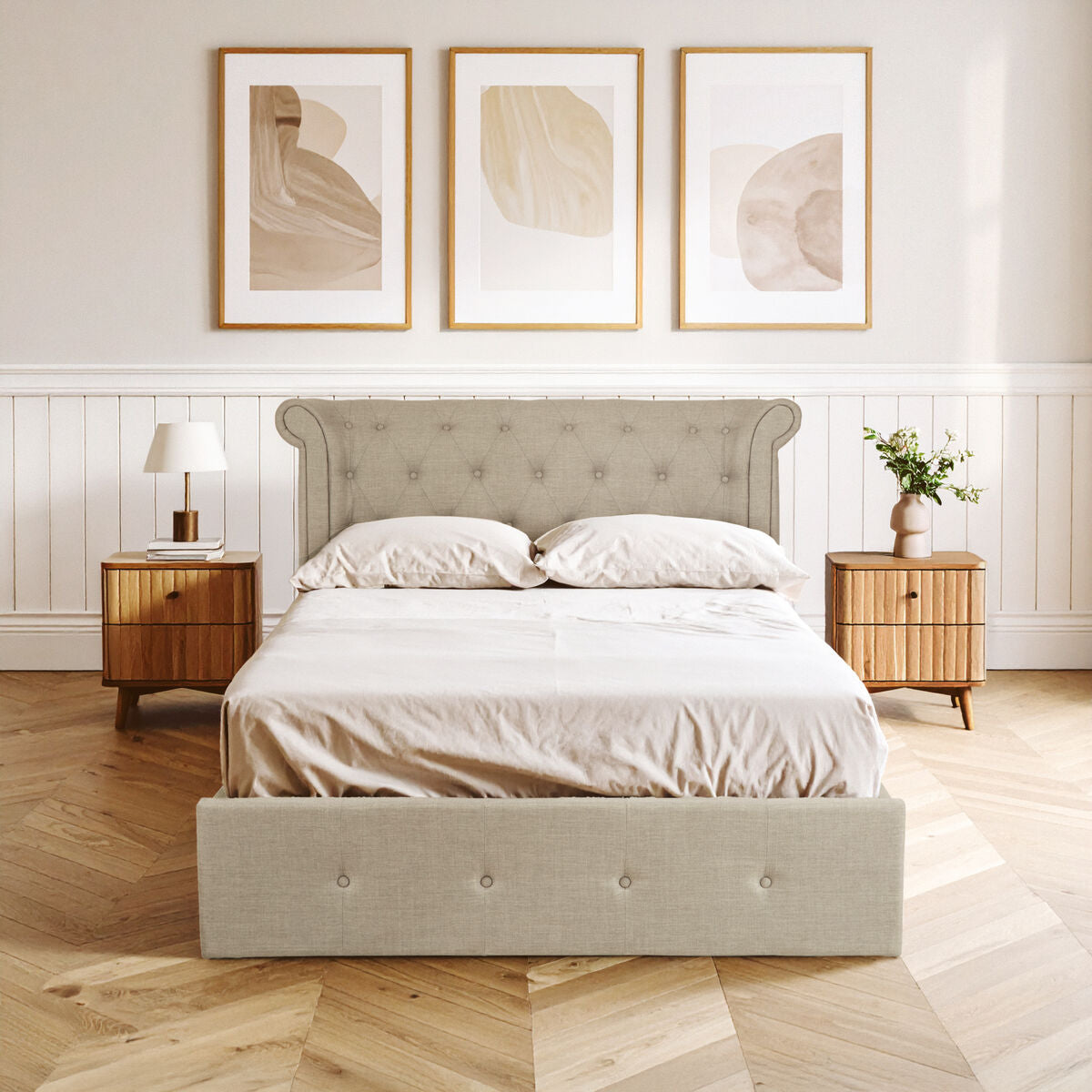 Edison Light Grey Linen Ottoman Double Bed