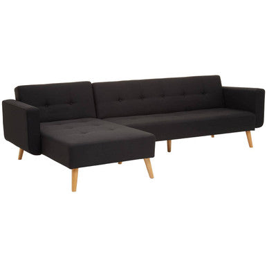 Hansa Hagen Black Linen Corner Sofa Bed