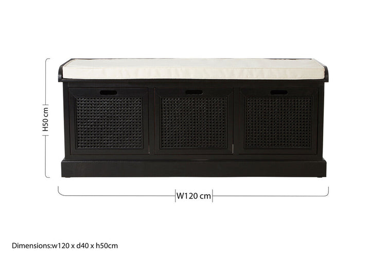 Black Three Drawer Storage Bench with Cushion | Heritage