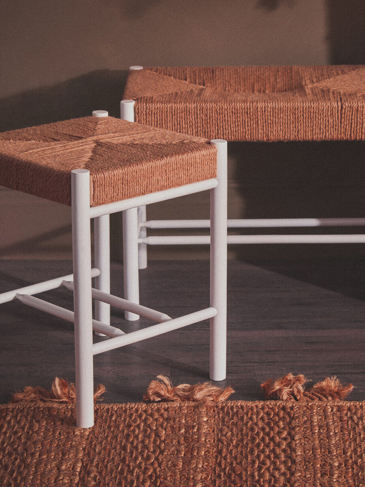 Bandar Natural Rope White Beechwood Stool with Handwoven Seat