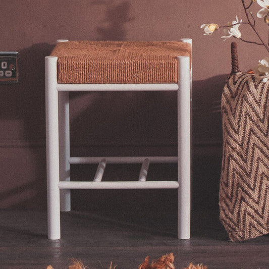 Bandar Natural Rope White Beechwood Stool with Handwoven Seat