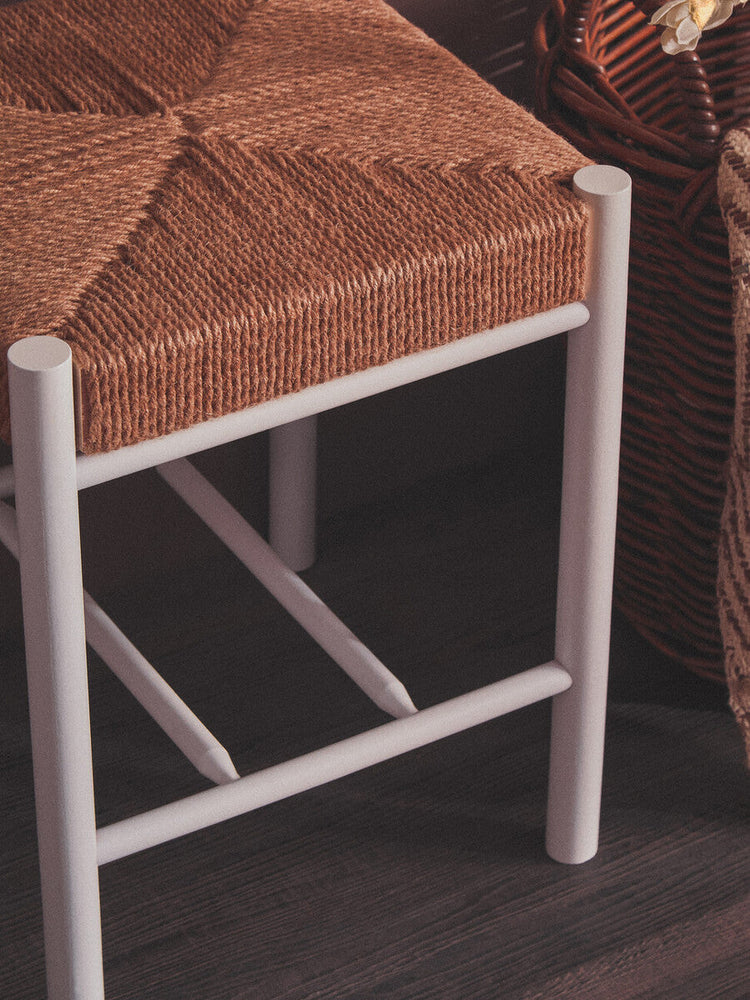 Bandar Natural Rope White Beechwood Stool with Handwoven Seat