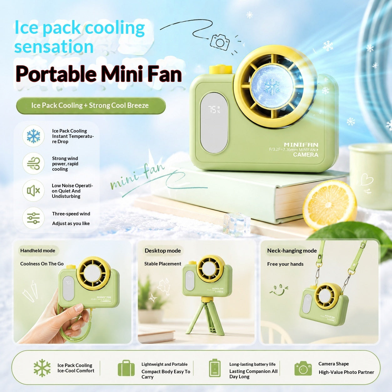 Turbo-cooling Mini Camera Handheld Fan