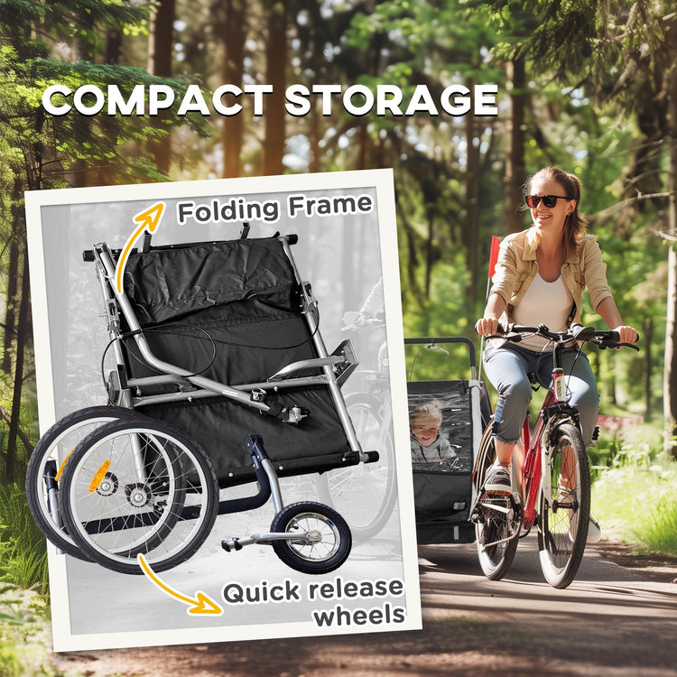 HOMCOM 2 Seat Bike Trailer with 5 Point Harness, Baby Bike Stroller with Safety Flag, Reflectors, for 18+ Months, Black