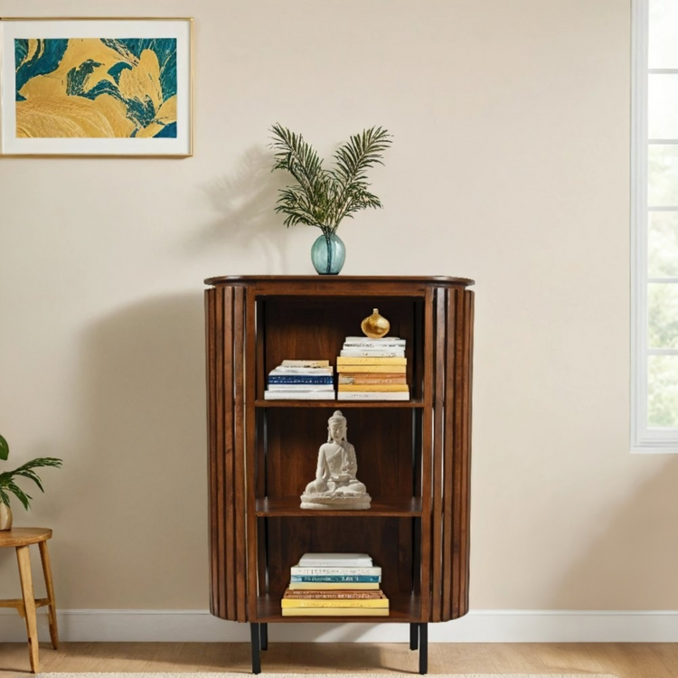 Slatted Mango Wood Bookcase- Medium High