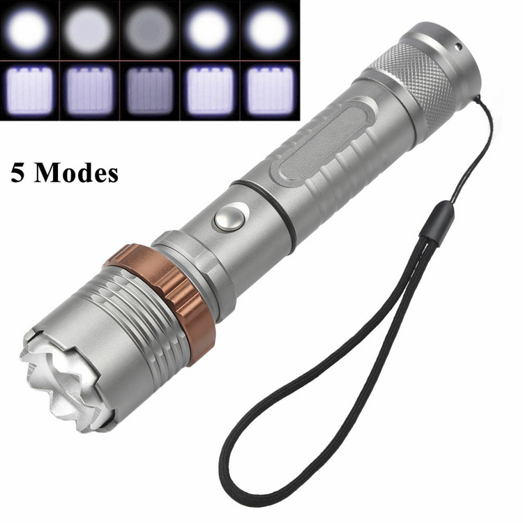Rechargeable LED Flashlight Lamp 5-Modes Zoomable Hiking Camping Outdoor Torch +Battery+Charger