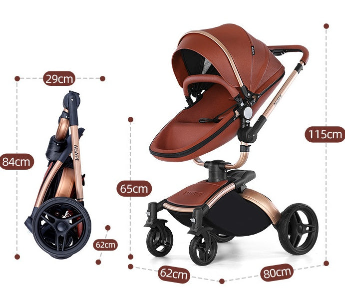 Luxury High-View Baby Stroller | 360° Rotation 3-in-1 with Basket | Foldable Pram