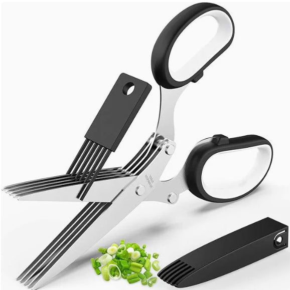 Multifunctional Muti-Layers Stainless Steel Knives Multi-Layers Kitchen Scissors Scallion Cutter Herb Laver Spices Cook Tool Cut