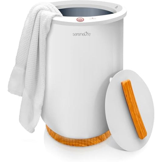 SereneLife Bucket-Towel Warmers, White Large-Towel Warmer for Spa and-Bathroom, Luxury-Towel Heater Gifts for Him & Her, Auto Shut-Off, Fits 2 large-Bath-Towels, Blankets-Bathrobes, PJ's Bamboo