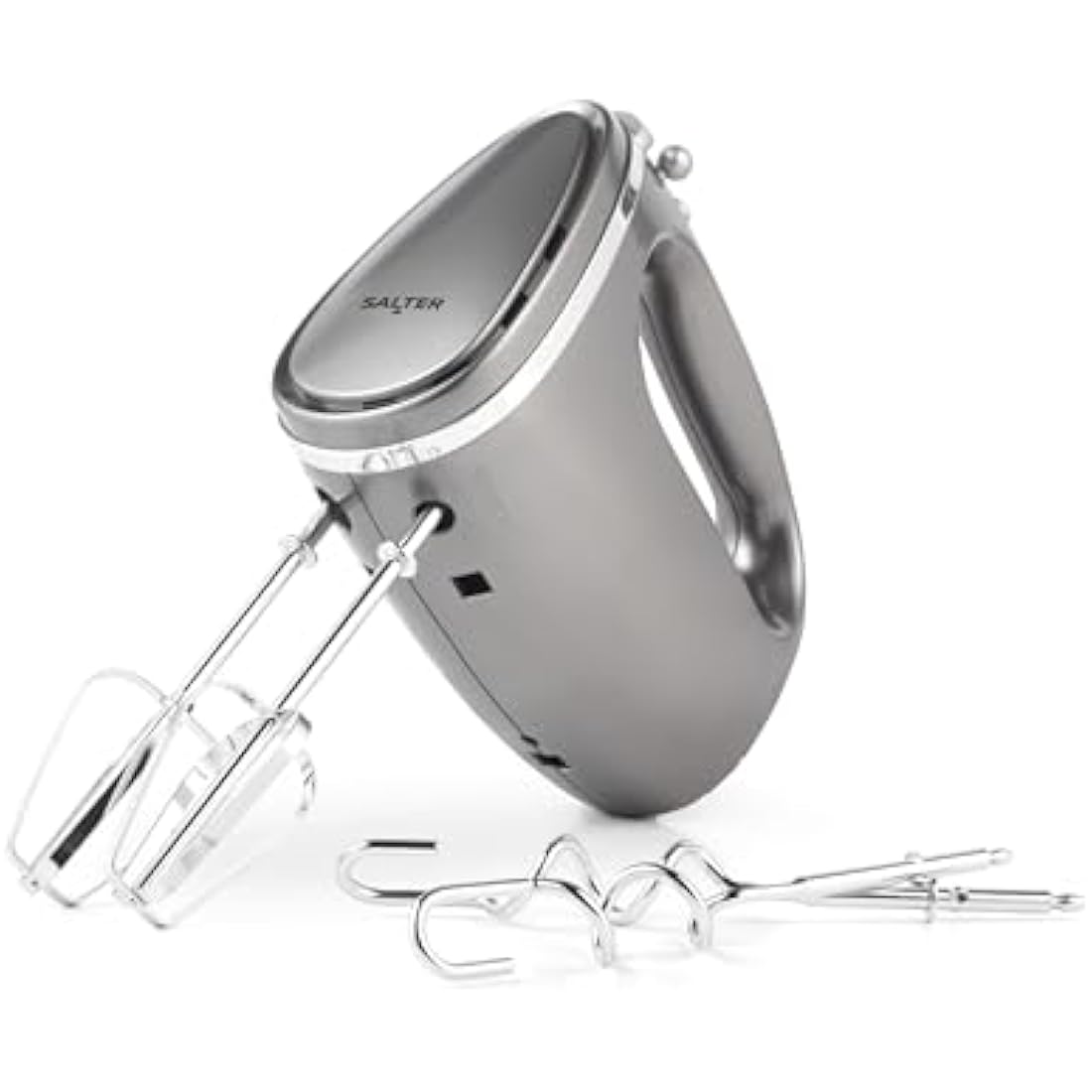 Salter EK4249GUNMETAL Cosmos Hand Mixer – Electric Baking Whisk, 5 Speed With Turbo Setting, Eject Function, Easy Cleaning, Includes 2 x Stainless Steel Mixing Beater and Dough Hooks, Grey, 300W