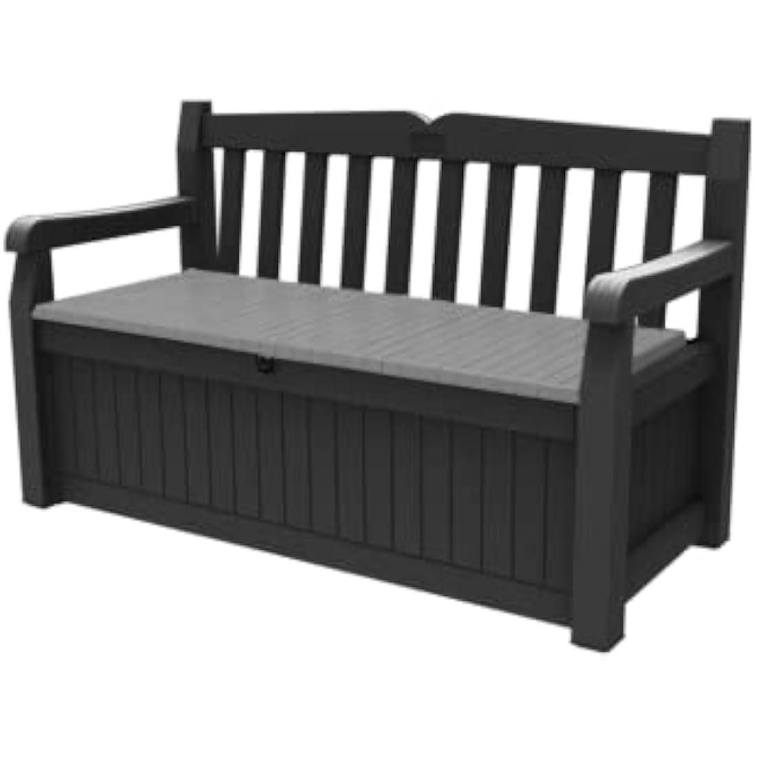 Keter Eden Bench 265L Outdoor 60% recycled Garden Furniture Storage Box Graphite & Light Grey | Fade Free | All Weather Resistant | Safe and Secure | Zero Maintenance | 2 year Warranty
