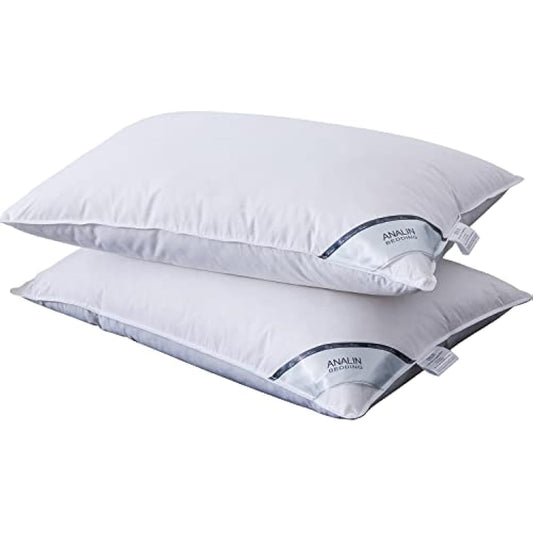 ANALIN 2 Pack Goose Feather Down Pillows, 100% Cotton Shell, Non-allergenic & Anti dust mite, Soft Hotel Quality Pillows 15% Goose Down