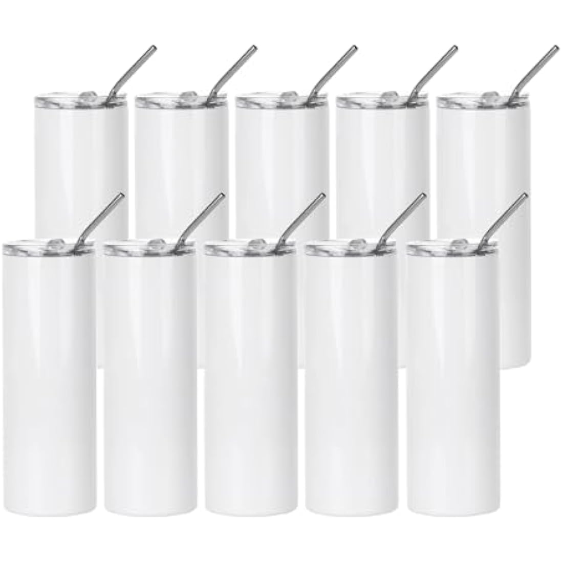 PYD Life 10 Pack Sublimation Tumblers Bulk Blank 20 OZ Skinny White Stainless Steel Tumbler Cups with Straw and Lid for Mug Tumbler Heat Press Sublimation Oven Printing