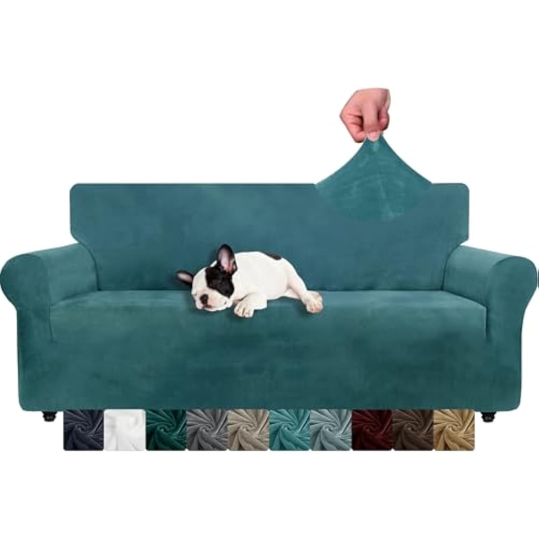 XINEAGE 1 Piece Velvet Couch Covers for 3 Cushion Couch Living Room High Stretch Sofa Cover Pets Dogs Friendly Anti Slip Thickened Slipcovers Furniture Protector (3 Seater, Peacock Blue)