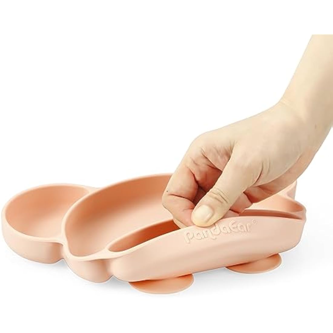 PandaEar Silicone Suction Plate, Spoon and Fork Set, Toddler Self-Feeding, BPA Free, Dishwasher & Microwave Safe, Bear Shape (Pink)