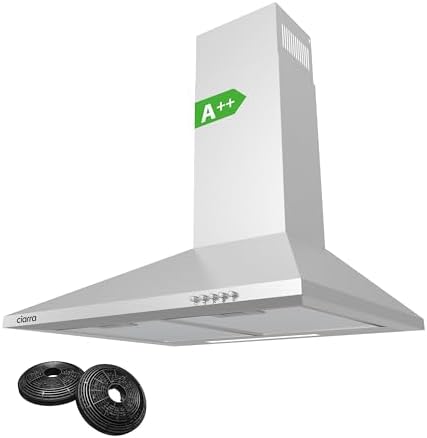 CIARRA Cooker Hoods 60cm CBCS6201 Stainless Steel Chimney vent Hood 600mm with Carbon Filters Recirculating Ducting Wall Mounted Kitchen Ventilation Extractor Fan