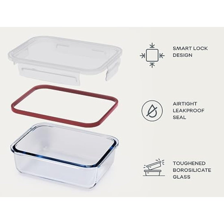 Franklin Lade Glass Food Storage Containers | 3 Piece Extra Large Set 1520ml | BPA-Free Airtight LeakProof Lid | Food Containers | Glass Containers with Lids | Oven, Freezer & Dishwasher Safe
