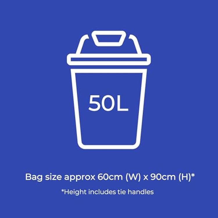 Kordis Strong Tie Handle Swing Bin Bag Liners - 6 Rolls x 20 Bags. 50L White Plastic Bin Bags For Kitchen Bins & Large Indoor Trash Bin. 120 Heavy Duty, Unscented Garbage Bags - 60 x 90cm