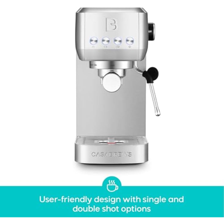 CASABREWS 3700 Essential Espresso Machine 20 Bar, Stainless Steel Cappuccino & Latte Machine with Steam Frother for Home, 1.3L Water Tank, Silver