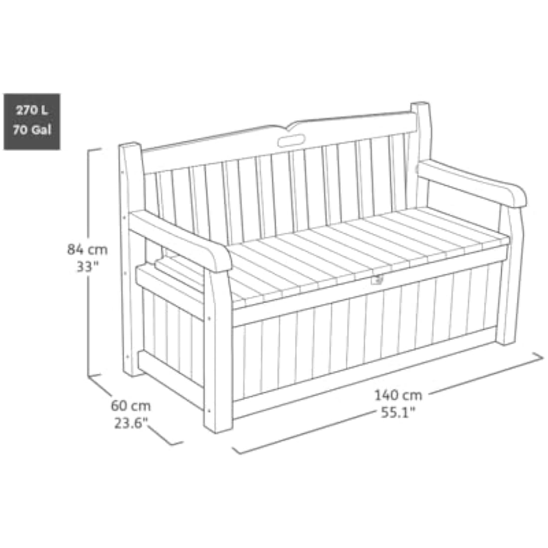 Keter Eden Bench 265L Outdoor 60% recycled Garden Furniture Storage Box Graphite & Light Grey | Fade Free | All Weather Resistant | Safe and Secure | Zero Maintenance | 2 year Warranty