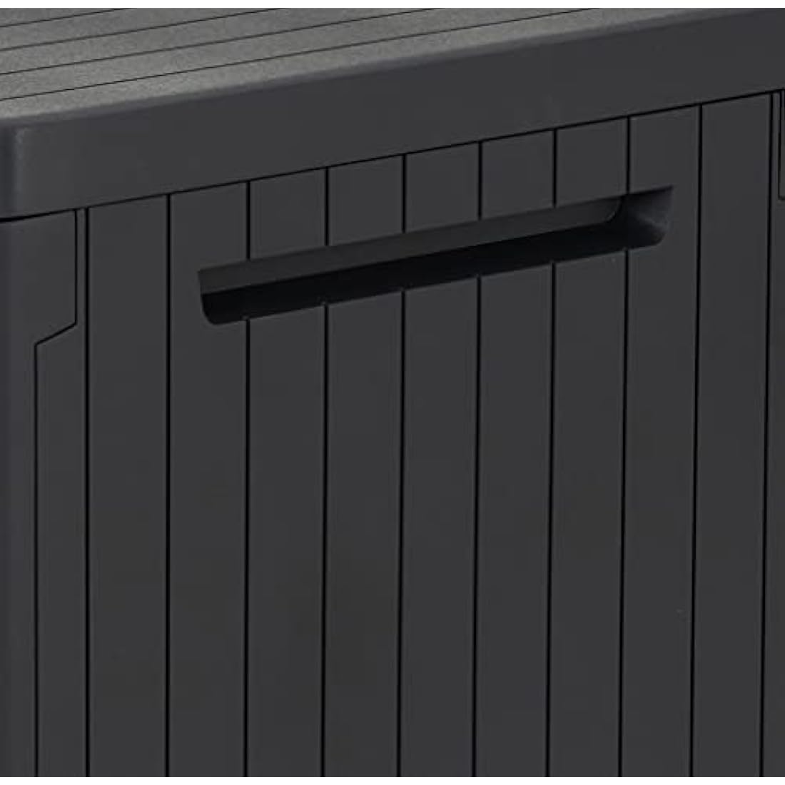 Keter City 113L Outdoor 96% recycled Small Balcony Garden Furniture Storage Box Grey Wood Panel Effect | Fade Free | All Weather Resistant | Safe and Secure | Zero Maintenance | 2 year Warranty