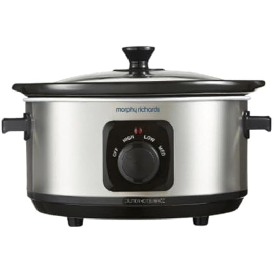 Morphy Richards 3.5L Stainless Steel Slow Cooker, 3 Heat Settings, One Pot Solution, Dishwasher Safe Ceramic Pot, 460017