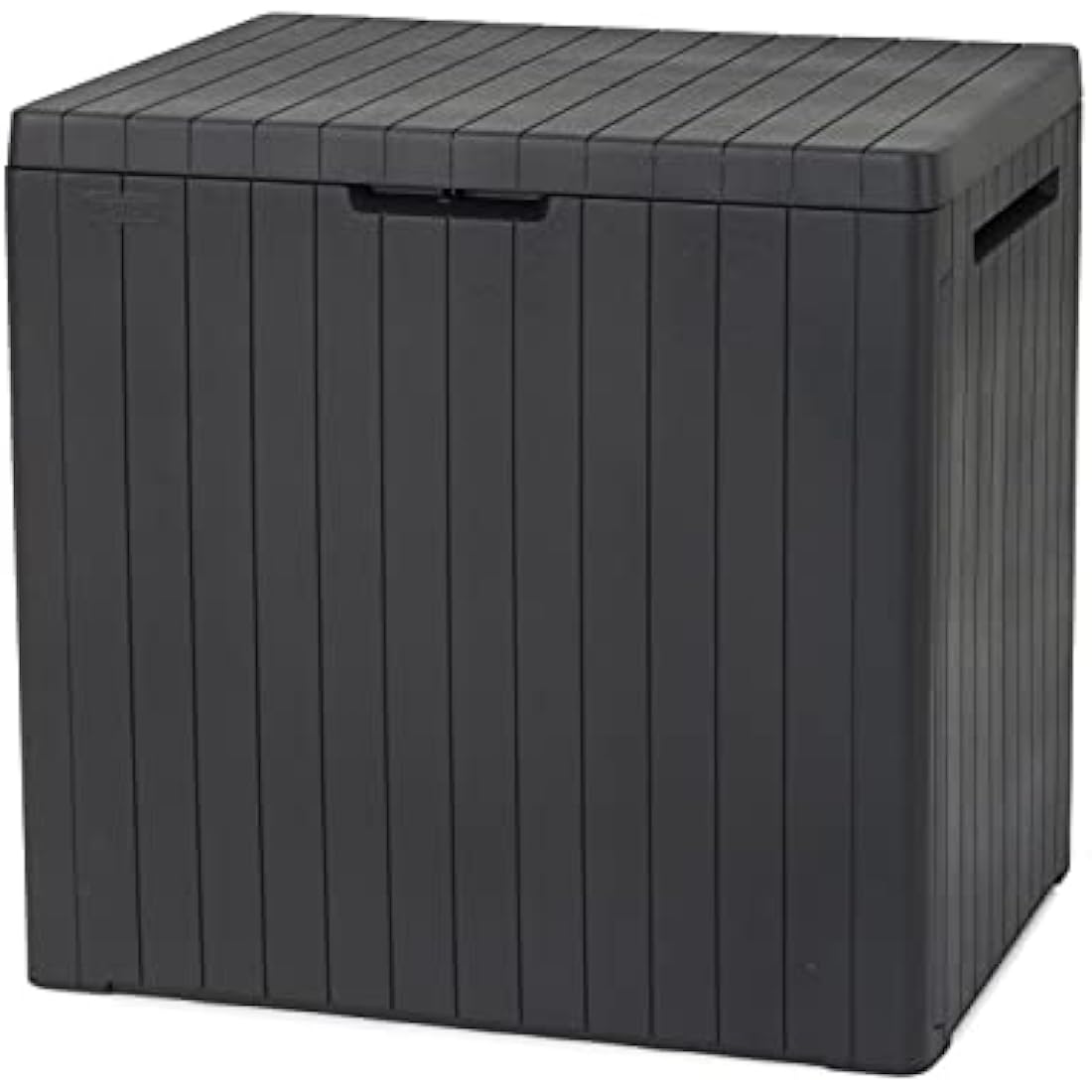 Keter City 113L Outdoor 96% recycled Small Balcony Garden Furniture Storage Box Grey Wood Panel Effect | Fade Free | All Weather Resistant | Safe and Secure | Zero Maintenance | 2 year Warranty