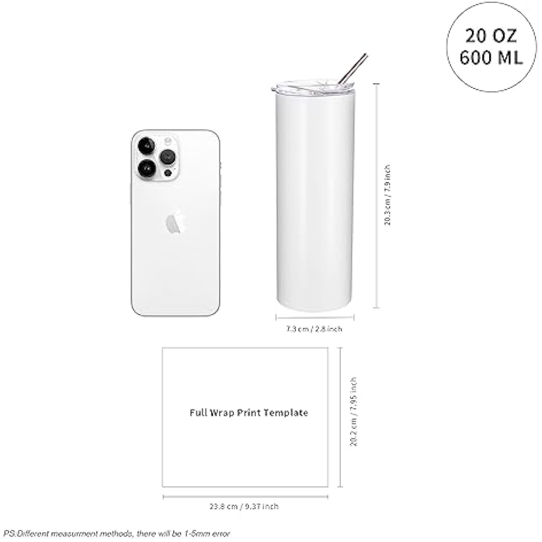 PYD Life 10 Pack Sublimation Tumblers Bulk Blank 20 OZ Skinny White Stainless Steel Tumbler Cups with Straw and Lid for Mug Tumbler Heat Press Sublimation Oven Printing