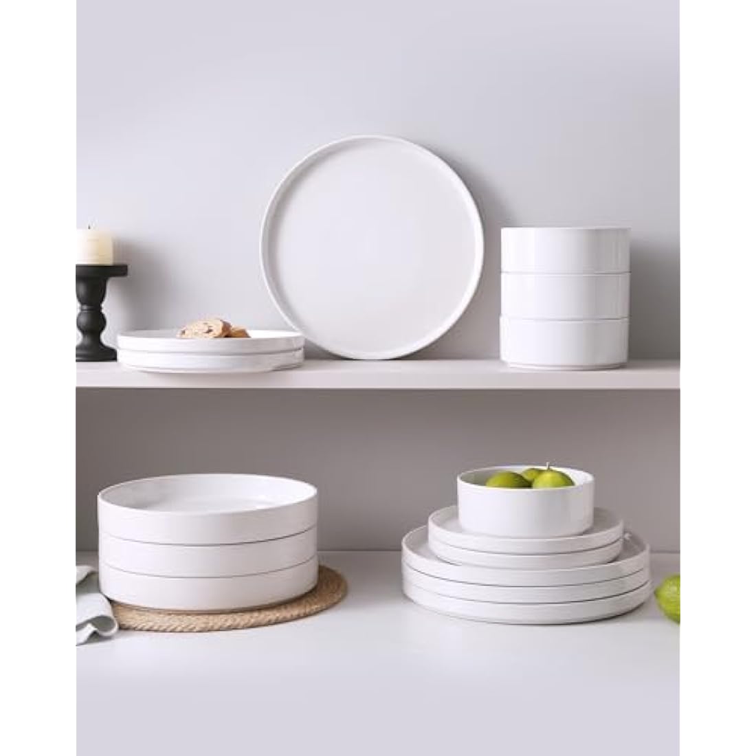 Richmount Nebula Dinner Set for 4, 12-Piece Speckled Dinnerware Stoneware Set, Scratch Resistant, Dishwasher & Microwave Safe, Dining Plates and Bowls Sets, White